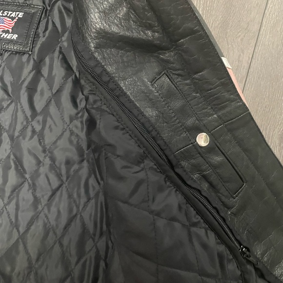 Black & pink 100% leather moto jacket with side zips removable quilted liner XL - Picture 8 of 12